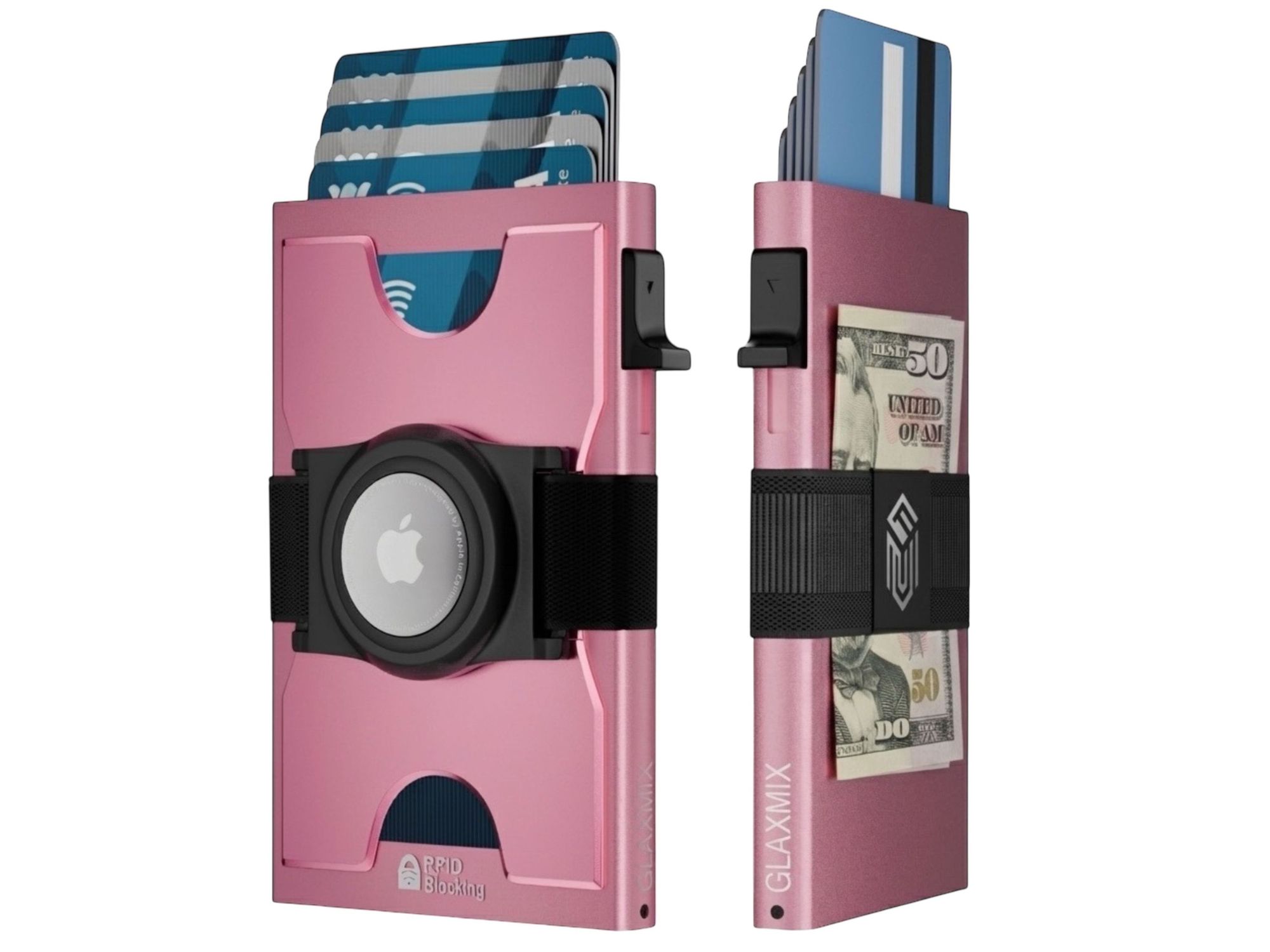 AirTag Wallet for Women - Pop Up Card Holder Wallet with RFID Blocking - Holds 10 Cards, Cash and AirTag, Scratchless Aluminium (Pink)