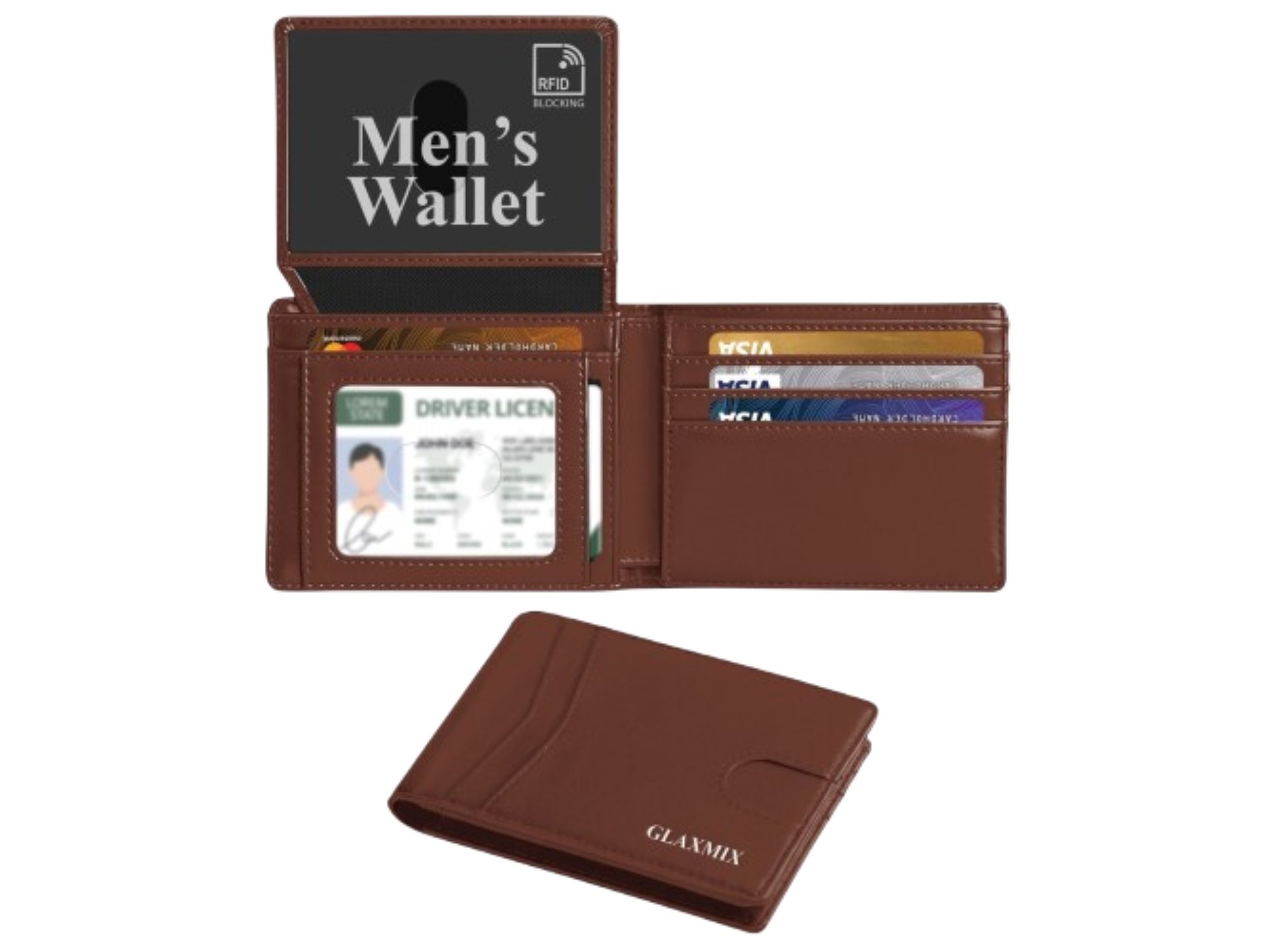 Mens Wallet Genuine Leather - RFID Blocking Bifold Wallet, 2 ID Windows, Holds 15 Cards & Cash (Saddle Brown)