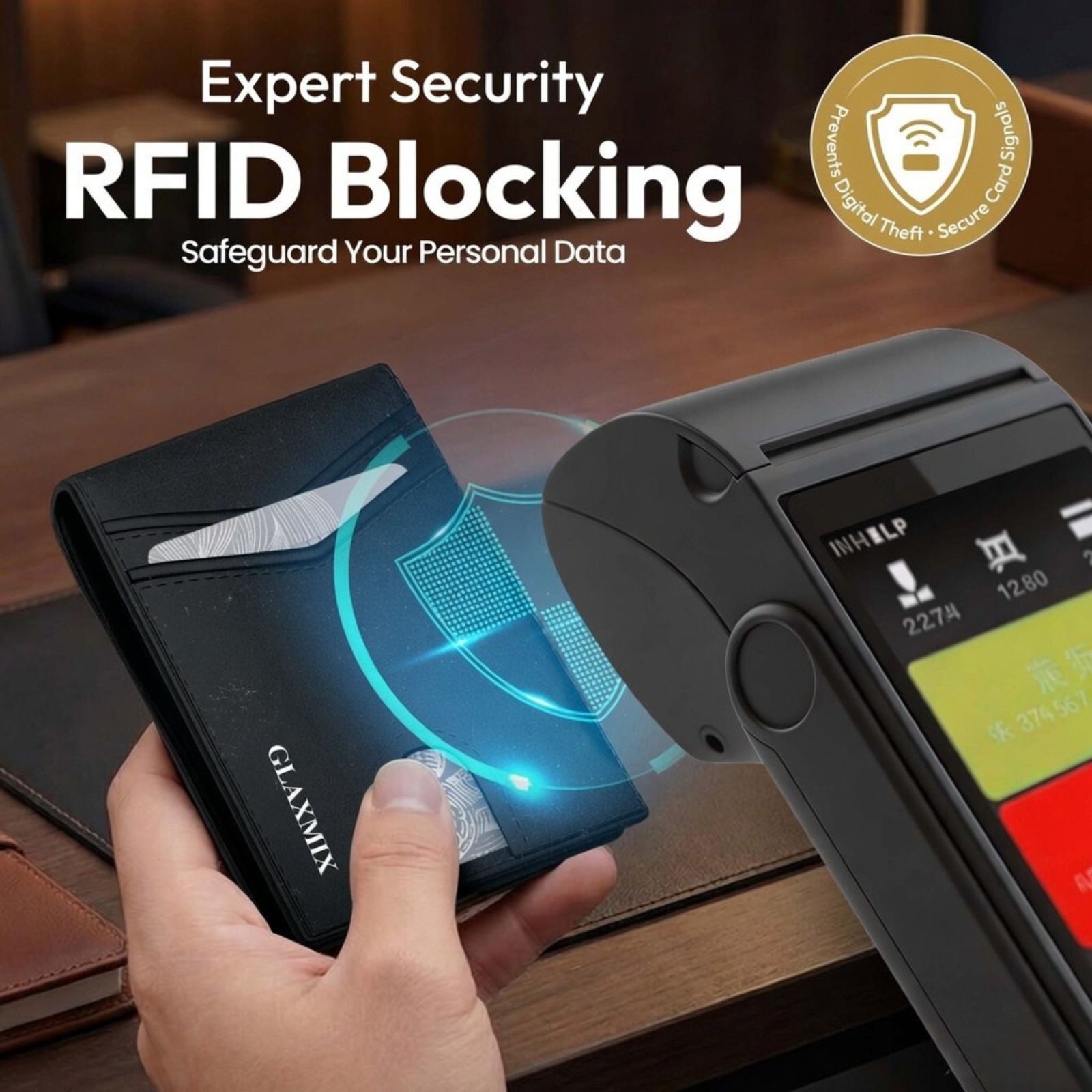 Mens Wallet Genuine Leather - RFID Blocking Bifold Wallet, 2 ID Windows, Holds 15 Cards & Cash (Black)