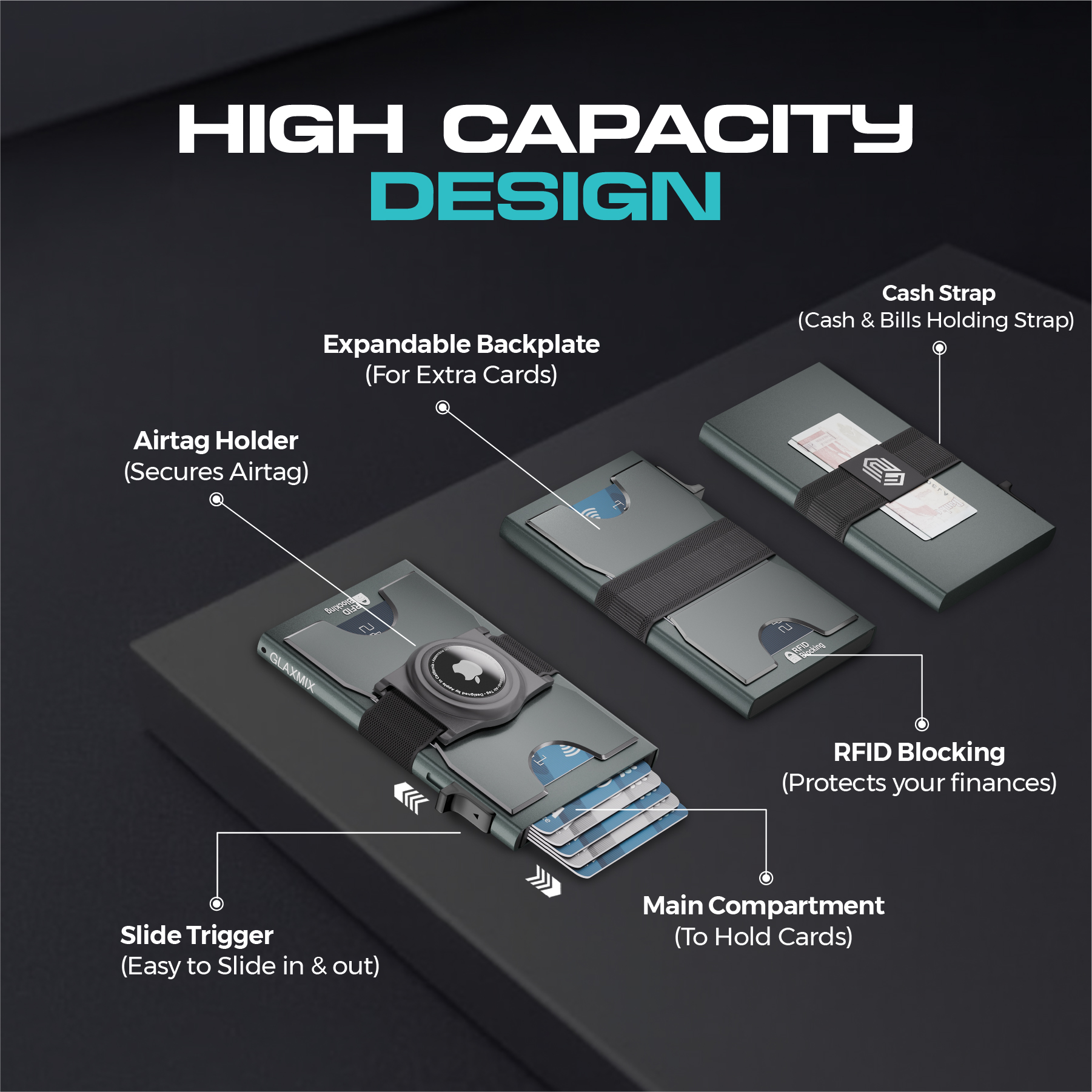 AirTag Wallet for Men - Pop up Card Holder Wallet with RFID Blocking - Holds 10 Cards, Cash and AirTag (Space Grey)