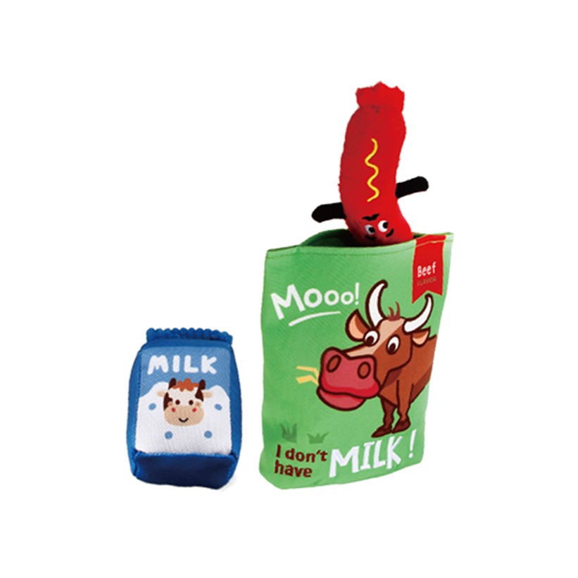 GiGwi Foody Friendz 3-in-1 Cow Snack Bag - Milk & Beef