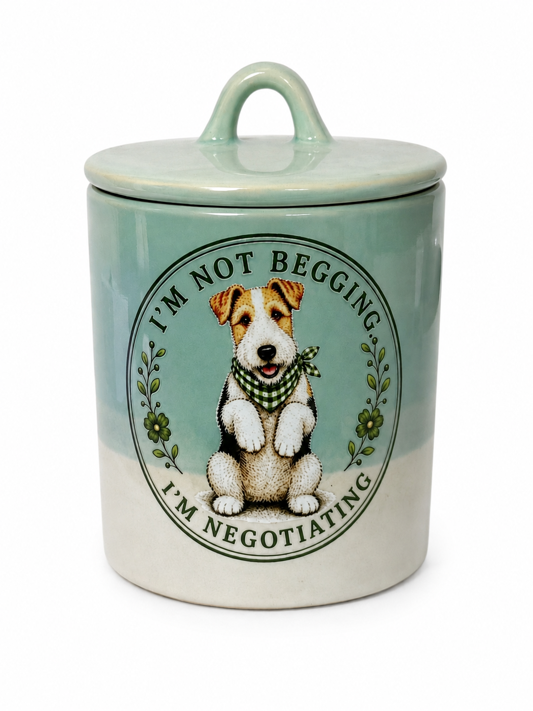 Green Stoneware Treat Jar - Lakeland Terrier, Schnauzer or Wire Fox Terrier