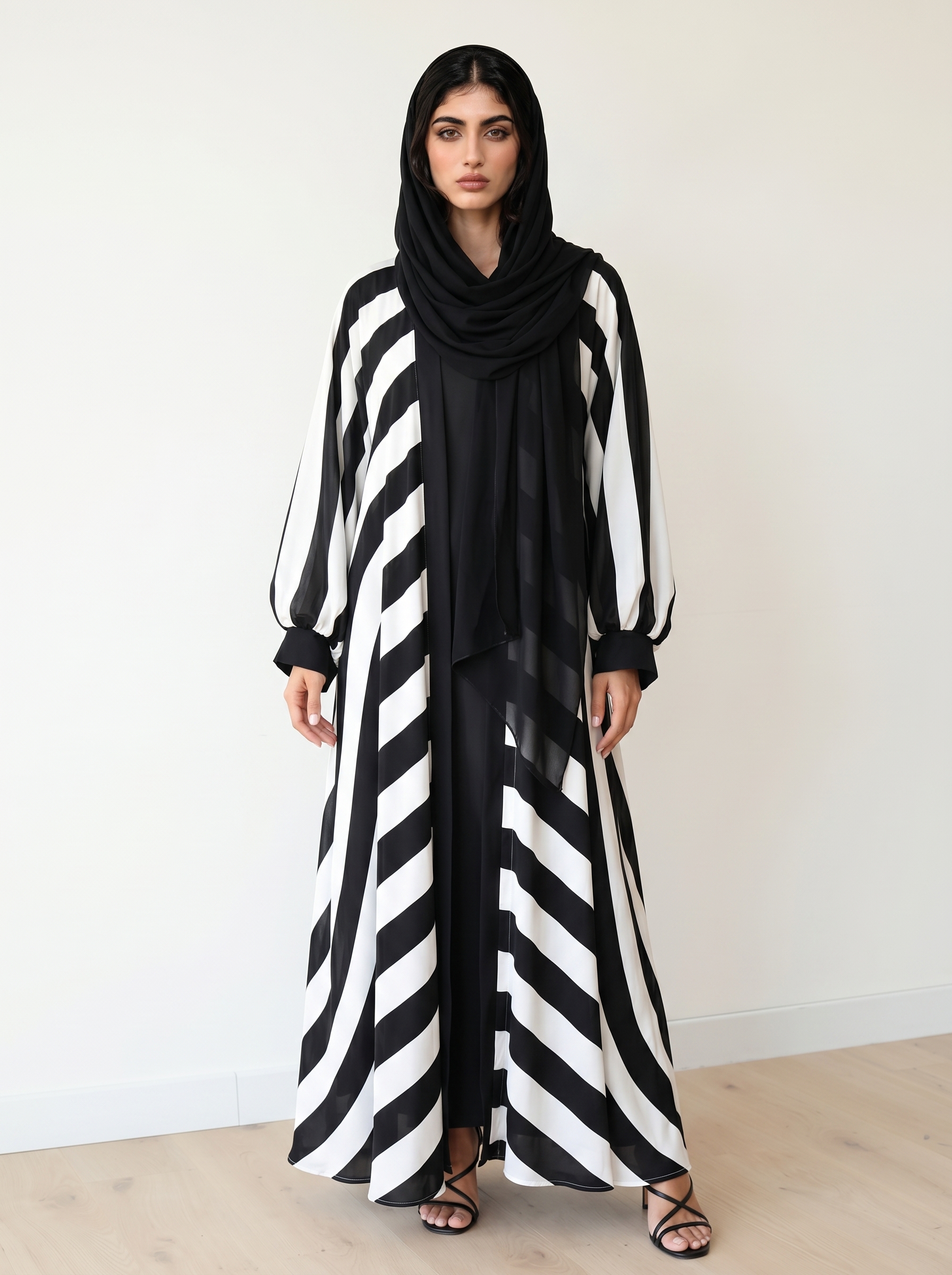 Monochrome Striped Abaya