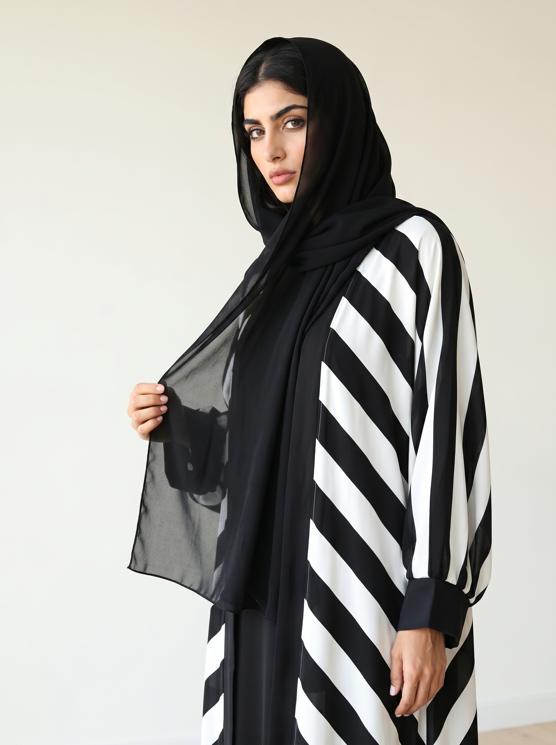 Monochrome Striped Abaya