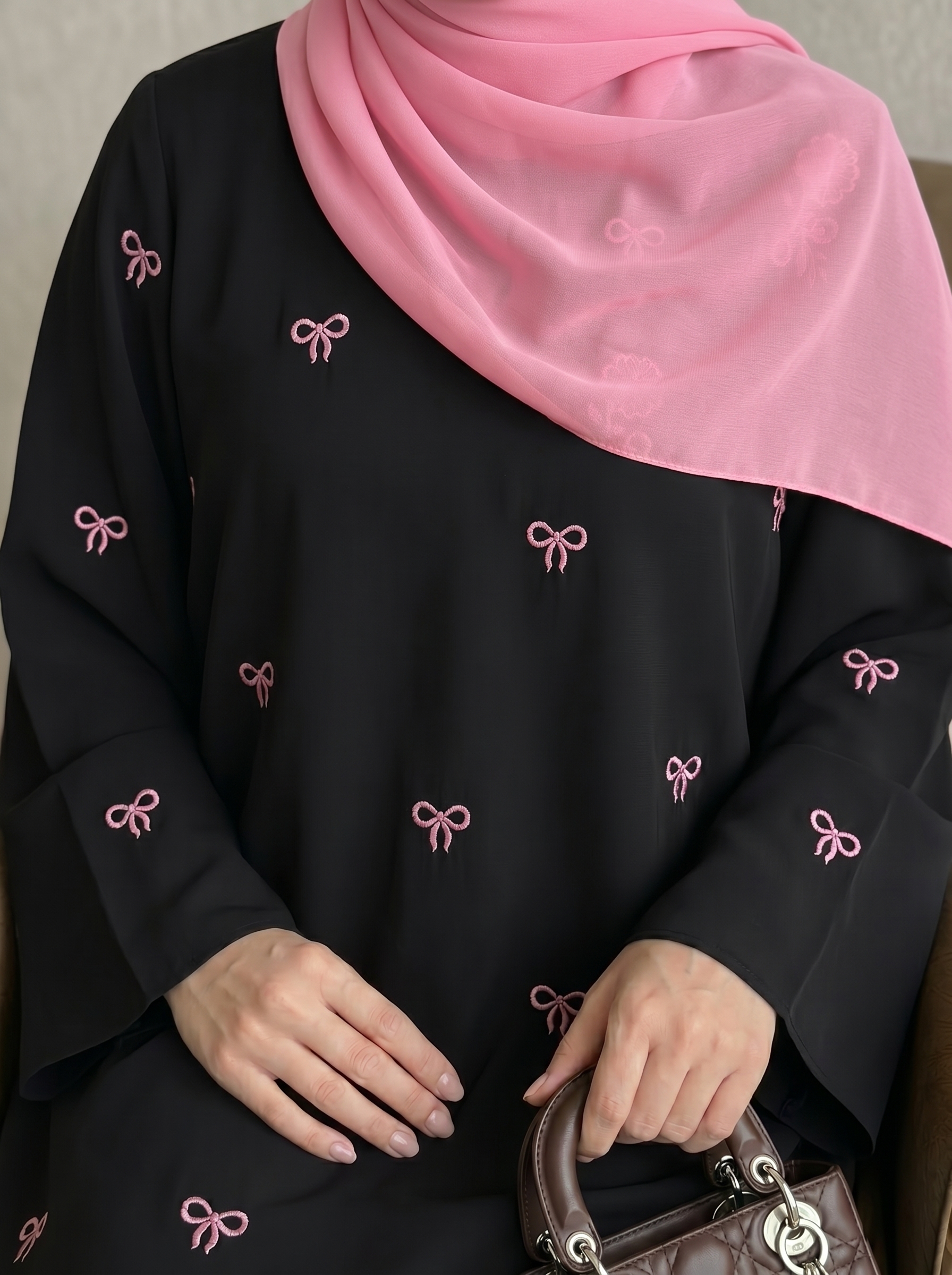 Light Pink Bow Abaya 