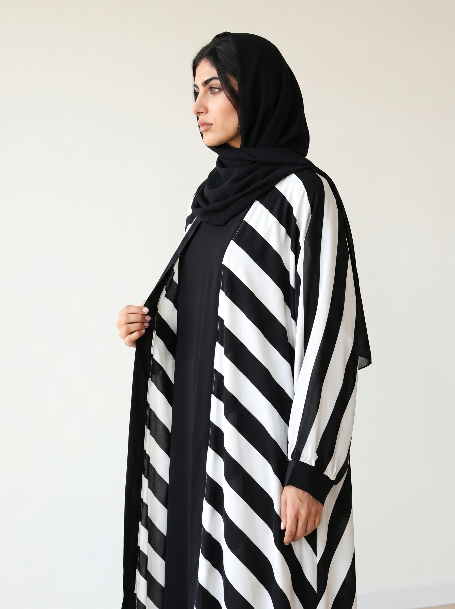 Monochrome Striped Abaya