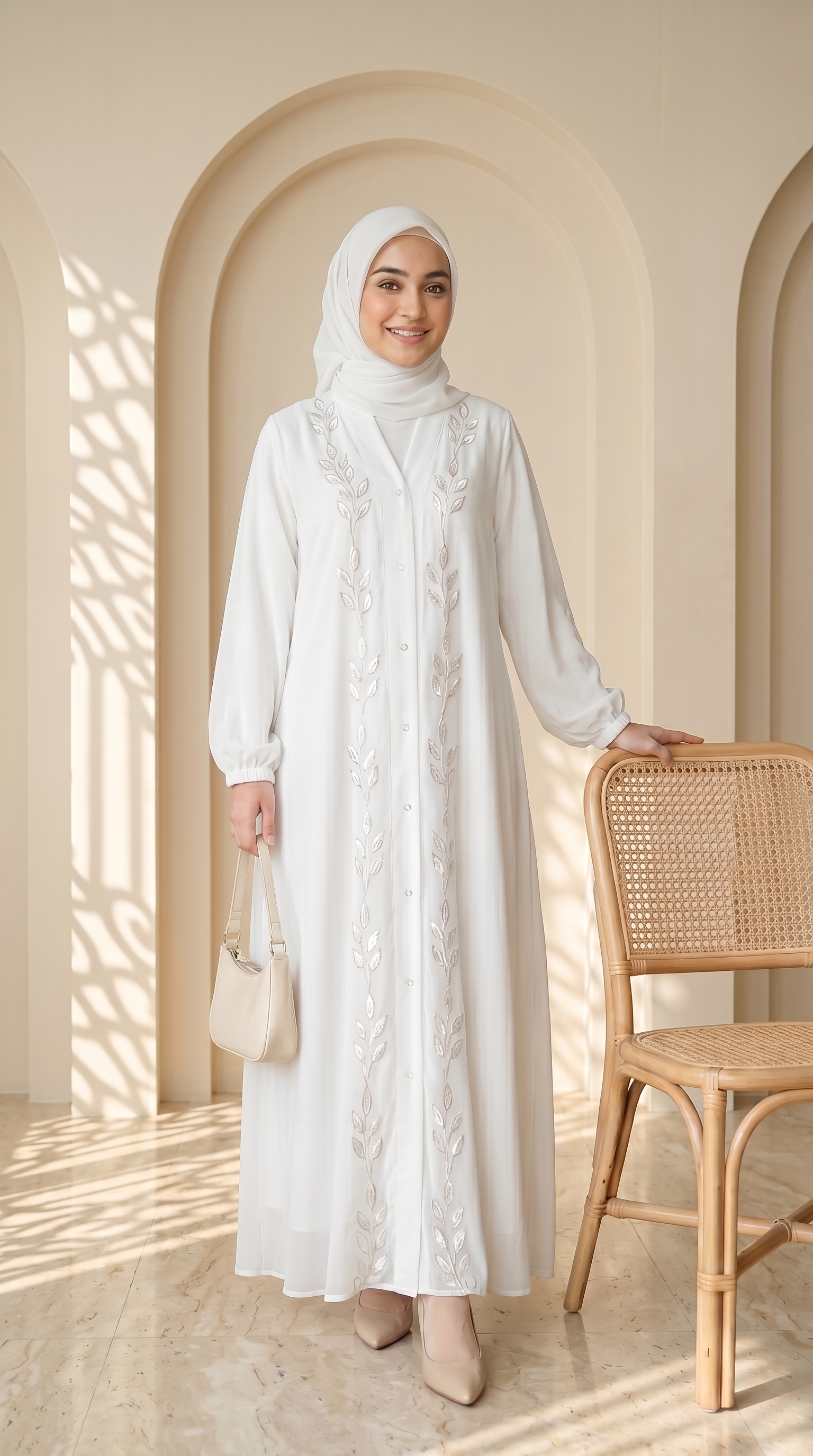 Lily White Embroidered Abaya Set