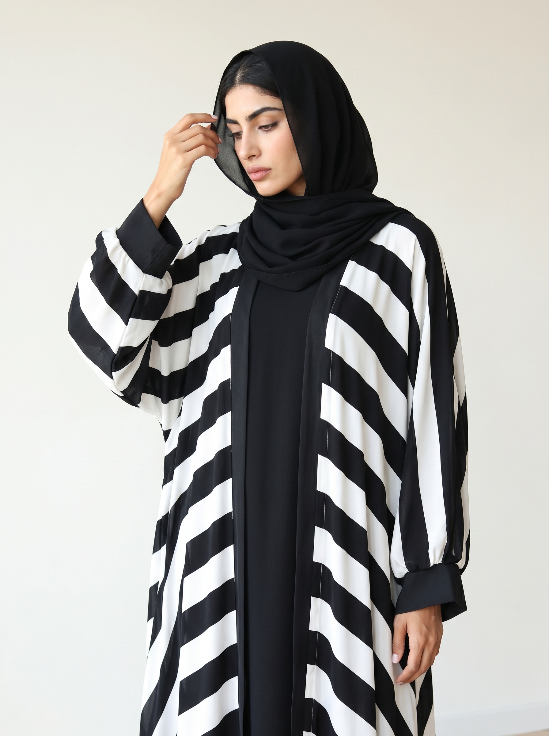 Monochrome Striped Abaya