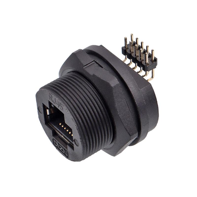 Panel mount Rj45  female to right angel pins 