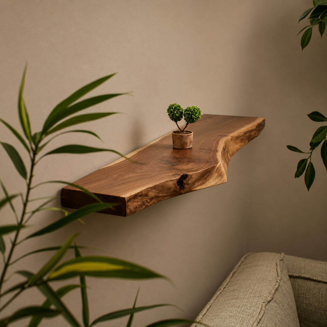 Black Walnut Shelf with High Variance Live Edge