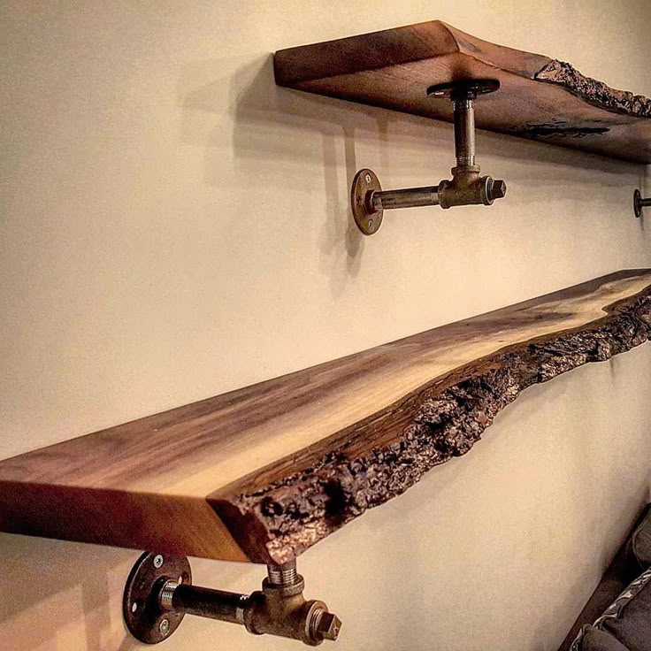 Black Walnut Live Edge Shelving Bark On Pipe Hardware