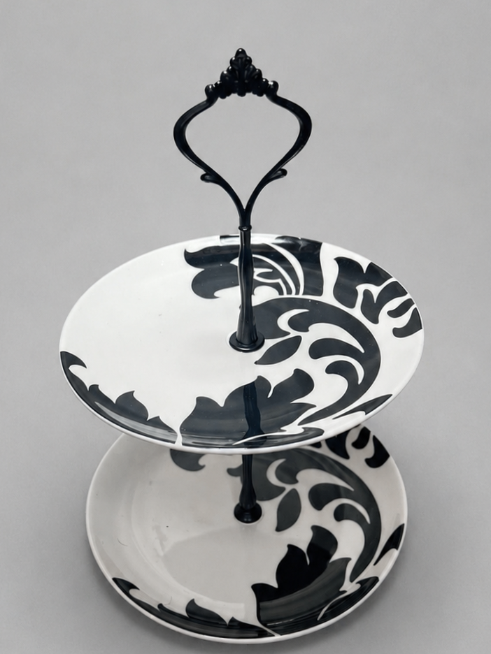 Black & White Two-Tier Ceramic Stand | 2PA120