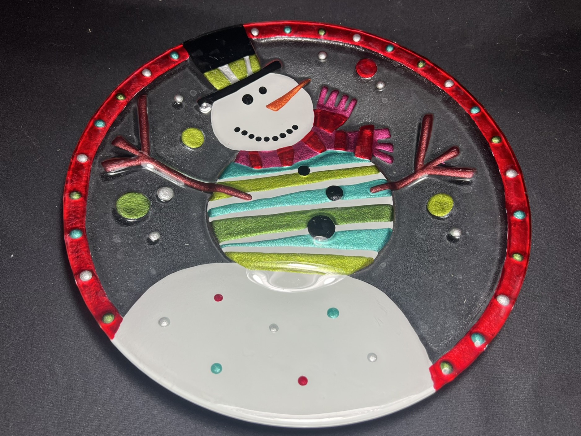 Festive Snowman Glass Plate | H215