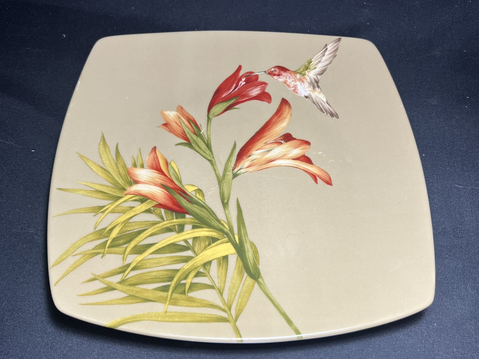 Hummingbird Floral Square Plate | PS123