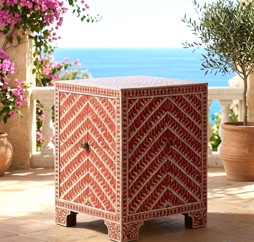Handcrafted Bone Inlay Cabinet