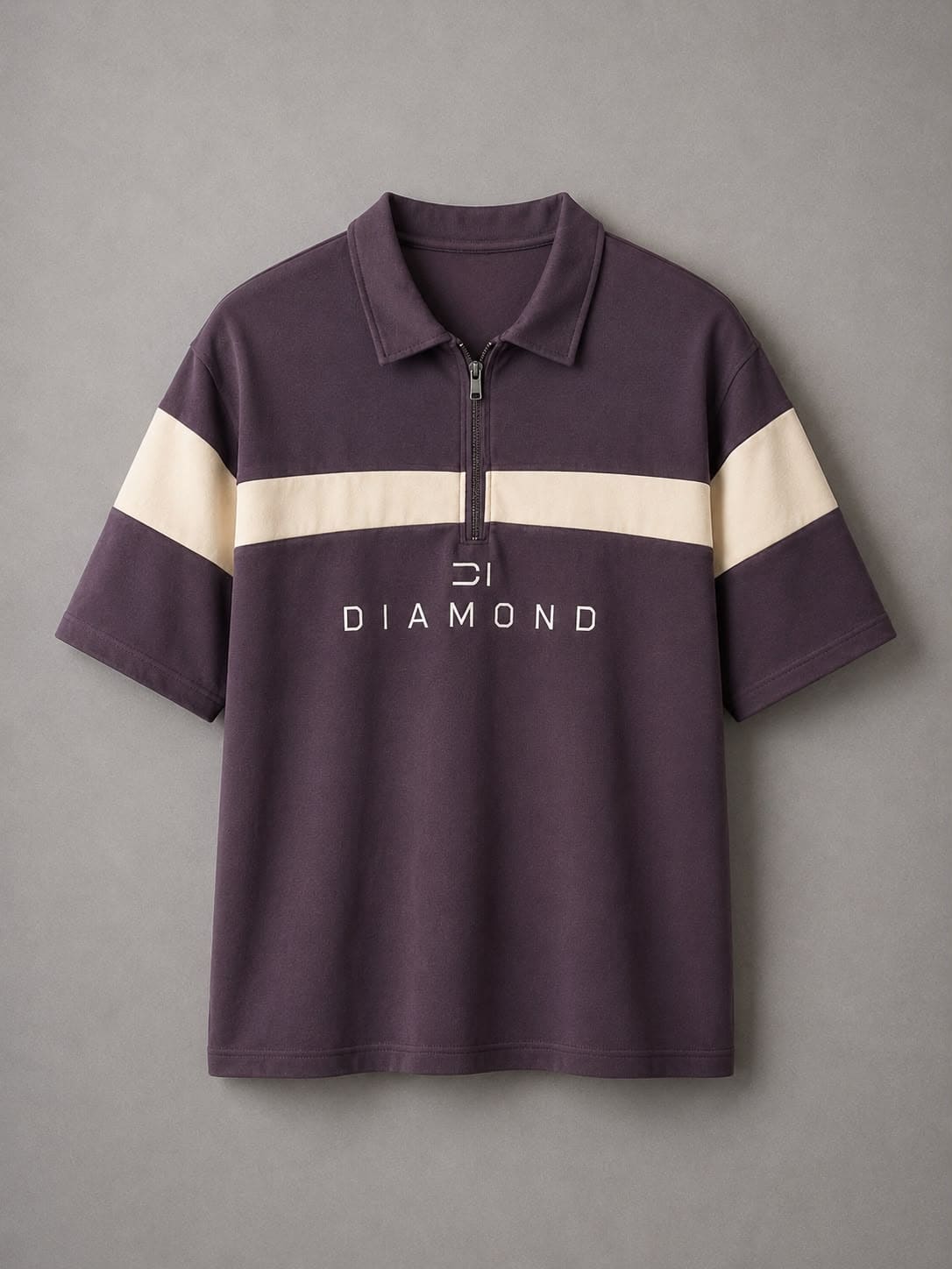 Diamond Quarter-Zip Polo T-Shirt - Plum Purple