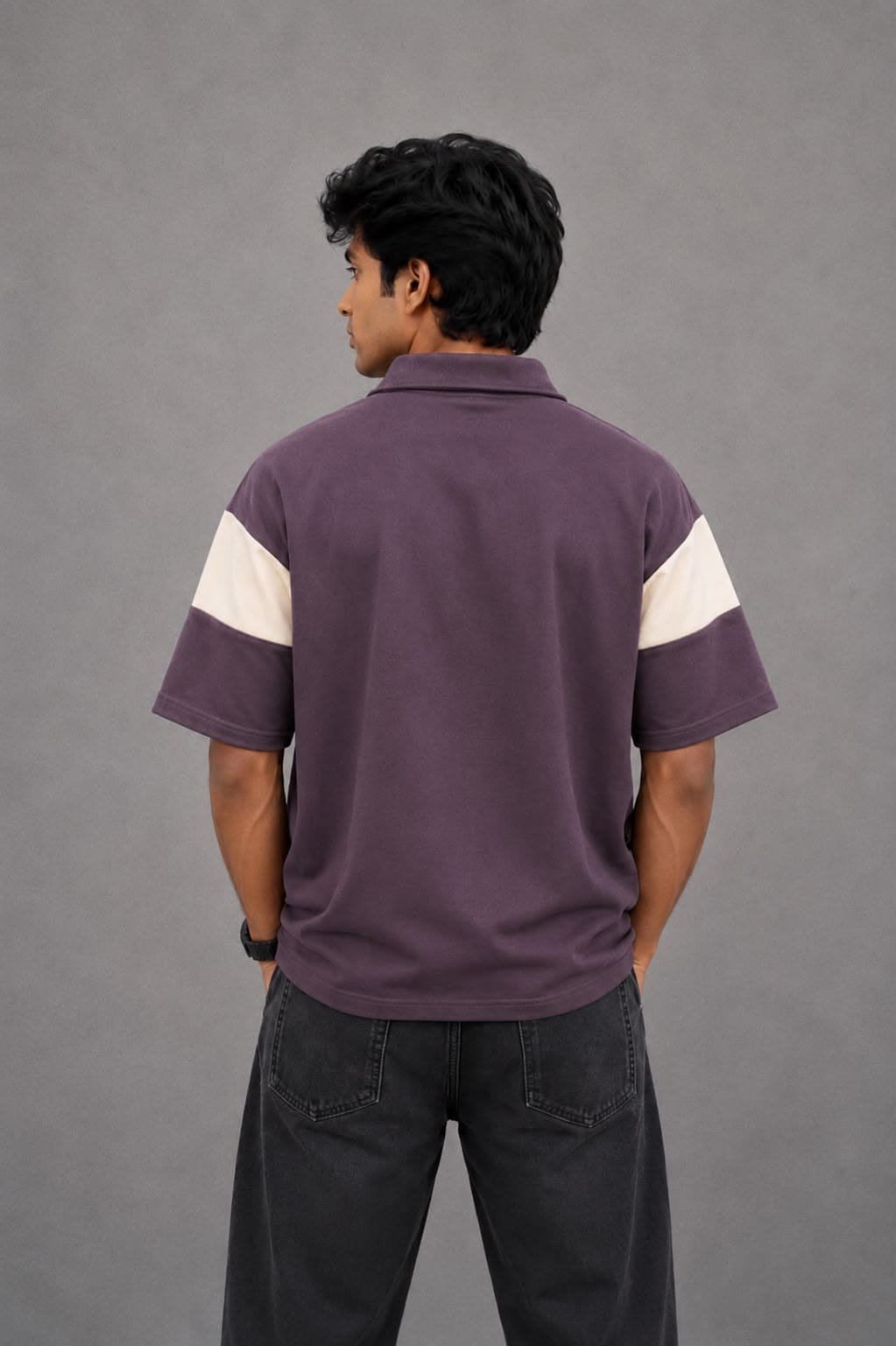 Diamond Quarter-Zip Polo T-Shirt - Plum Purple