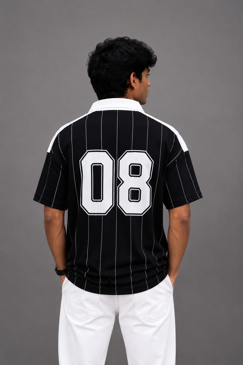 XELVANO Black Varsity Pinstripe Polo Jersey