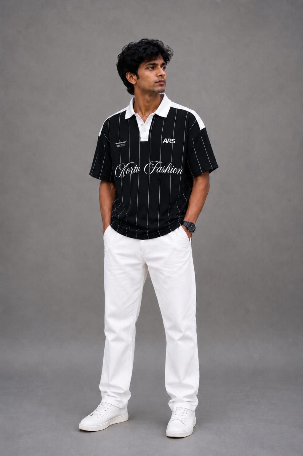 XELVANO Black Varsity Pinstripe Polo Jersey