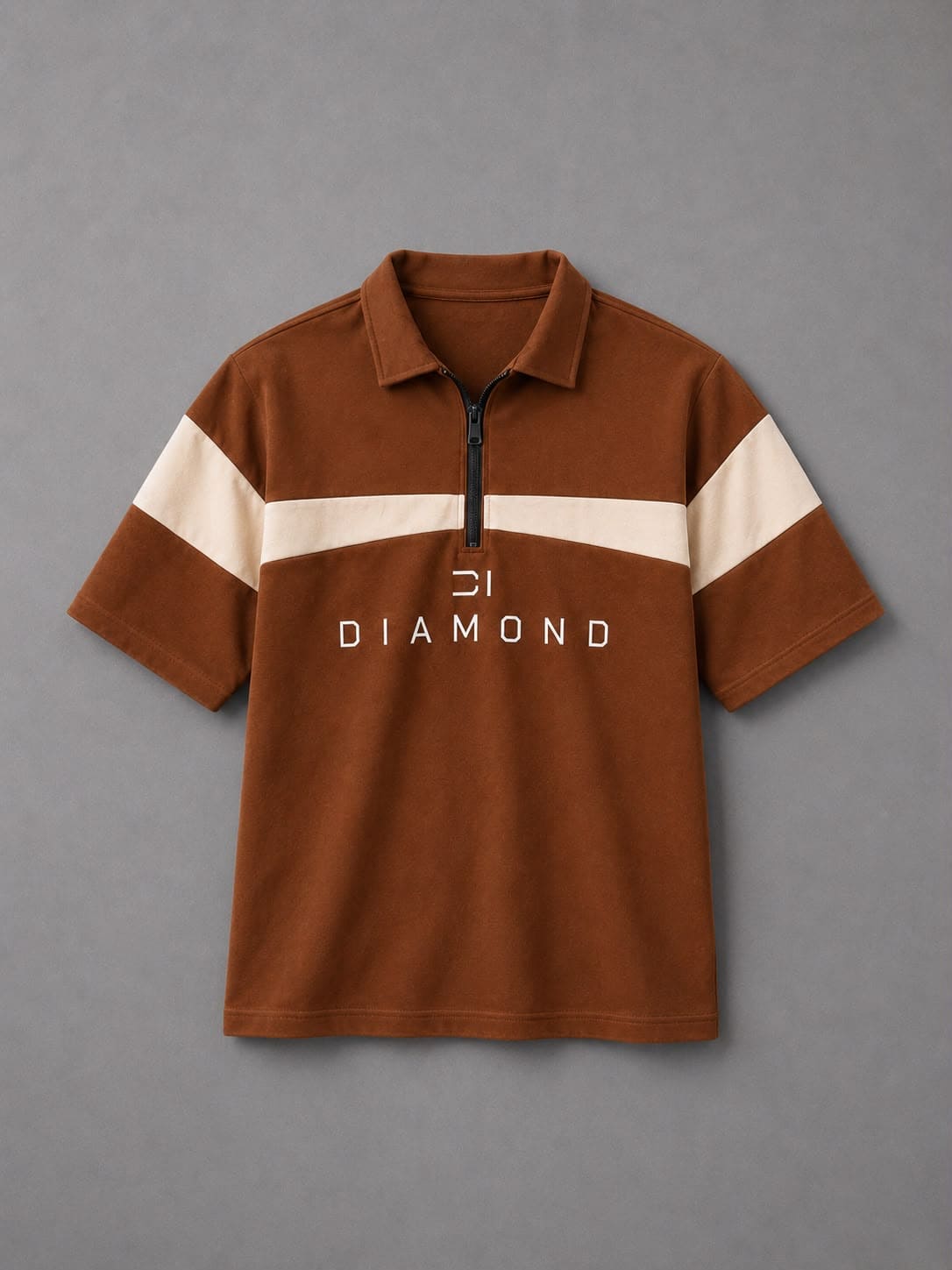 Diamond Quarter-Zip Polo T-Shirt - Cognac Brown