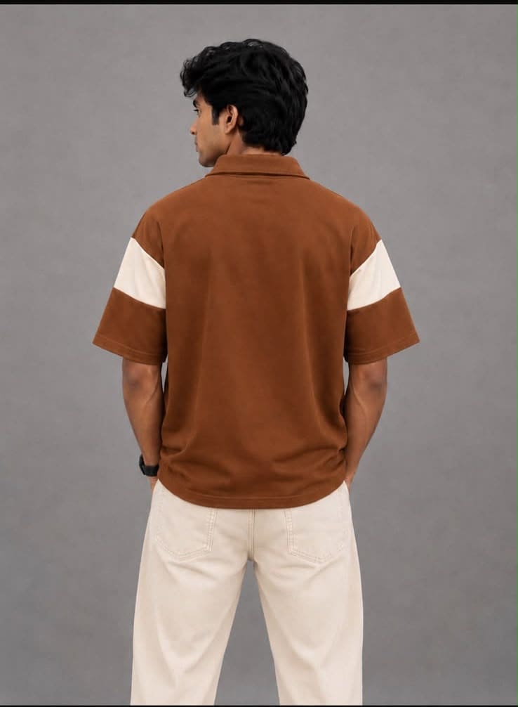 Diamond Quarter-Zip Polo T-Shirt - Cognac Brown