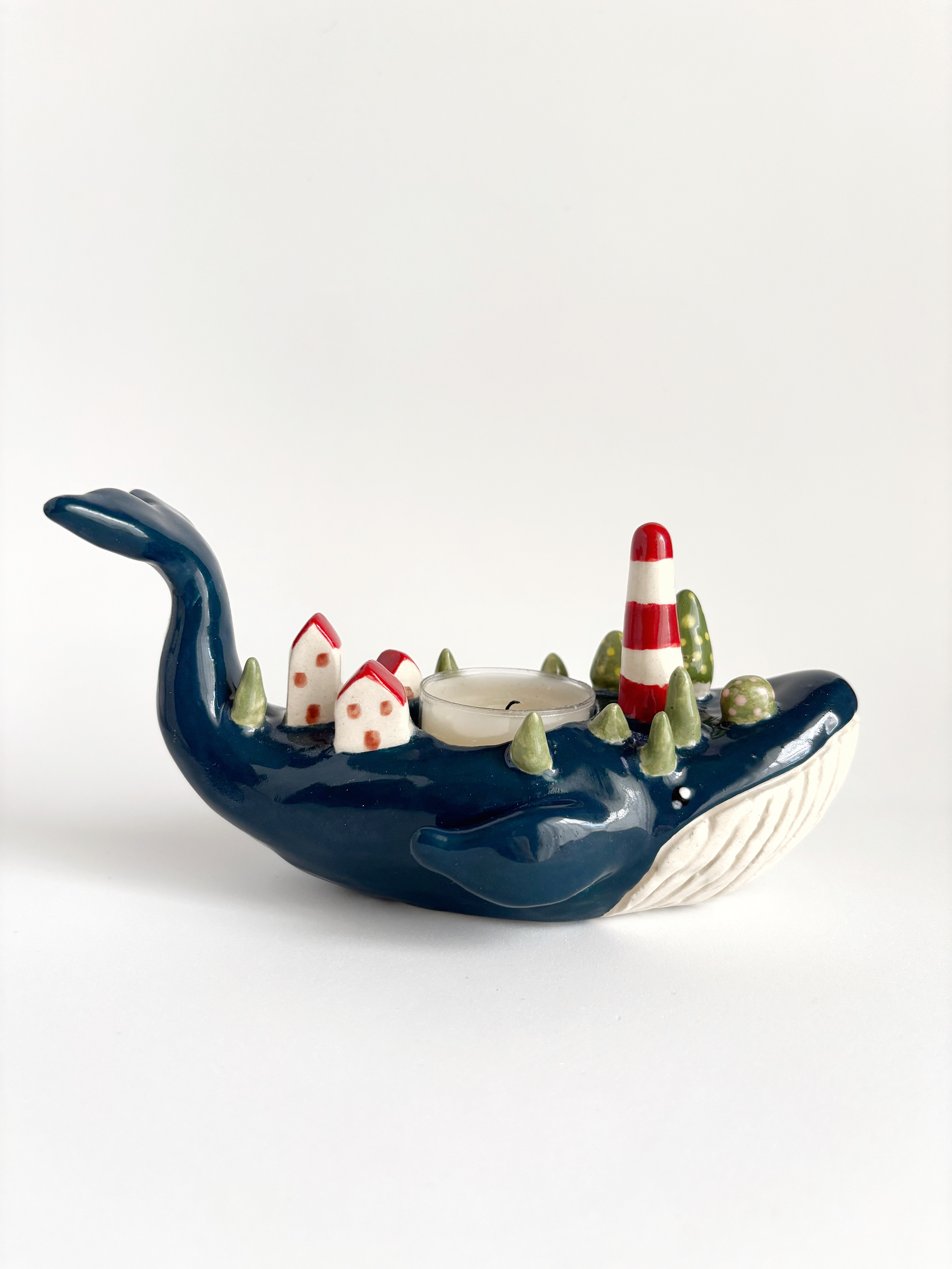 Whale Lighthouse – Handmade Ceramic Tealight Holder