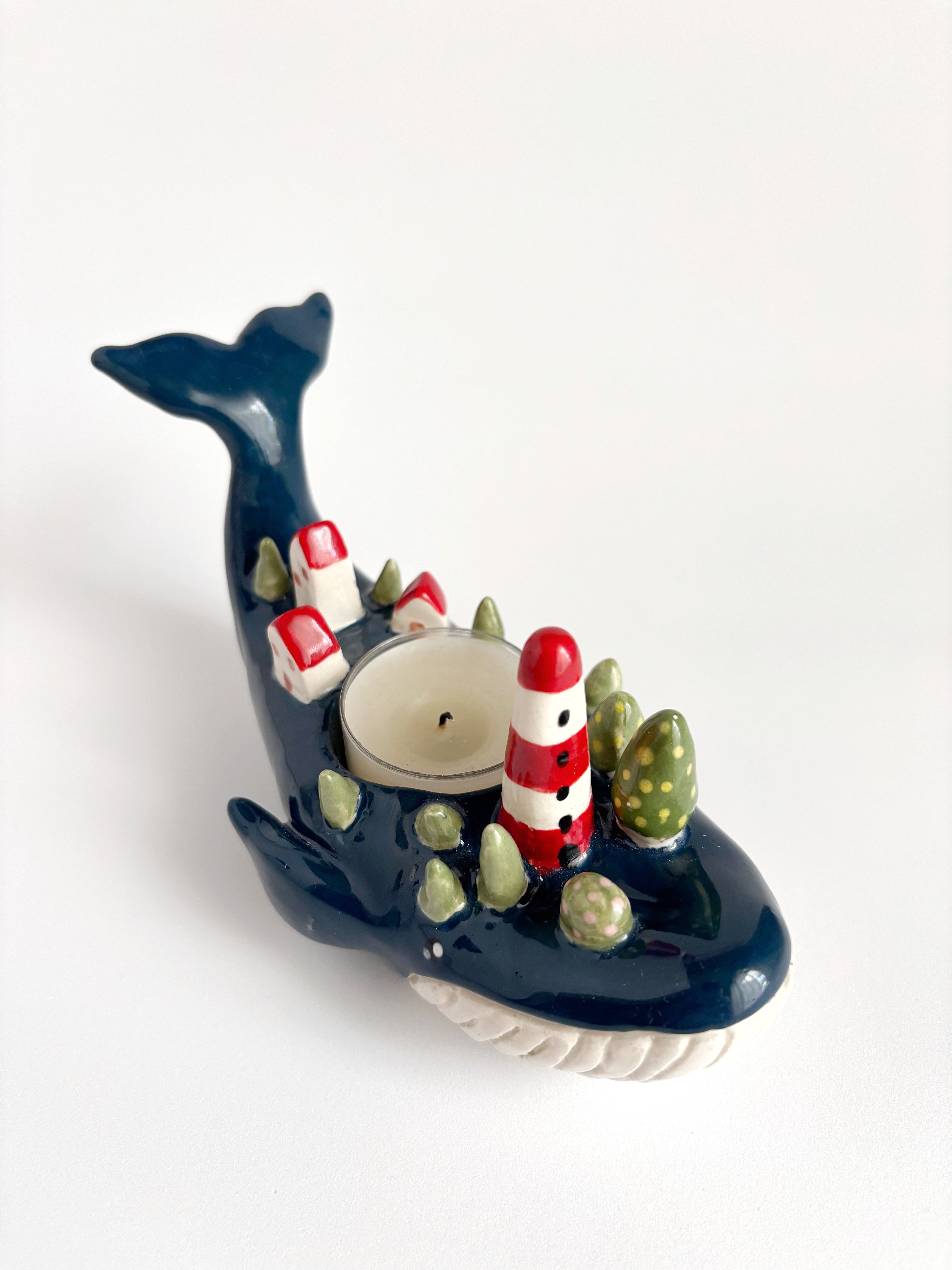 Whale Lighthouse – Handmade Ceramic Tealight Holder
