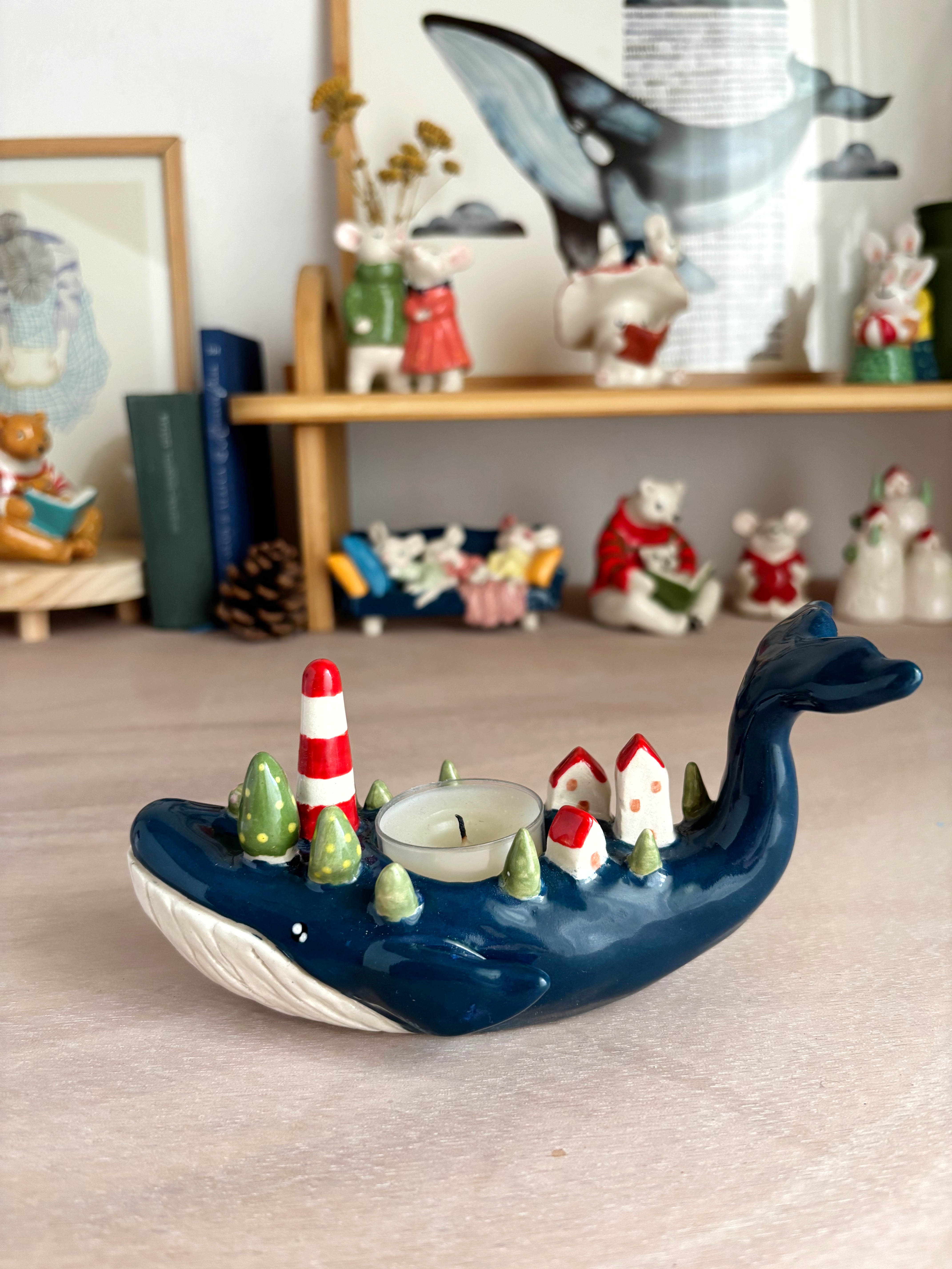 Whale Lighthouse – Handmade Ceramic Tealight Holder