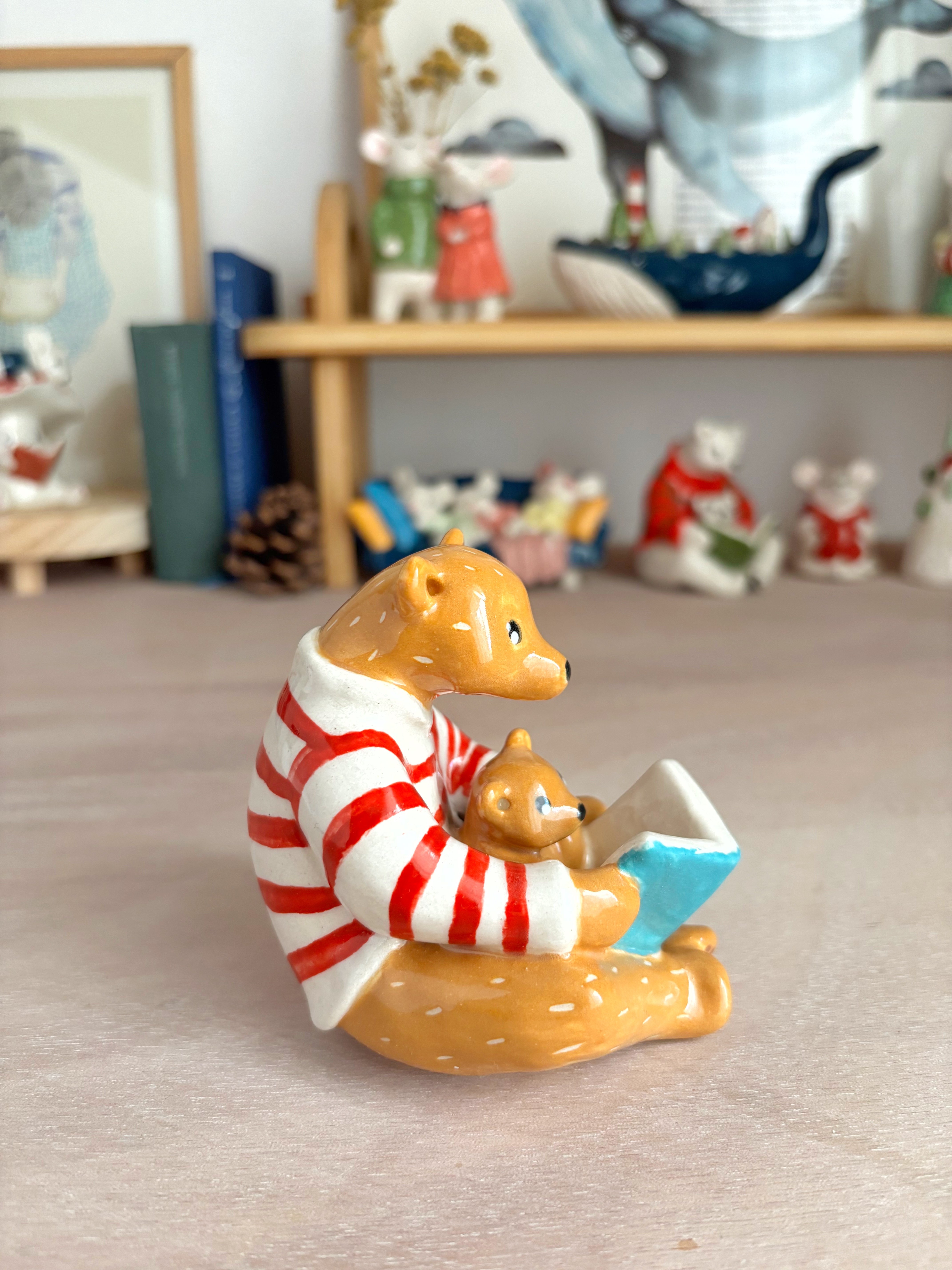 Mama Bear's Bedtime Story – Handmade Ceramic Figurine
