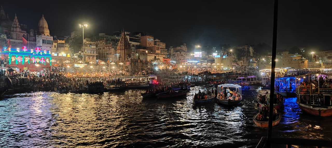 Varanasi Ghat Nightscape Digital Photo