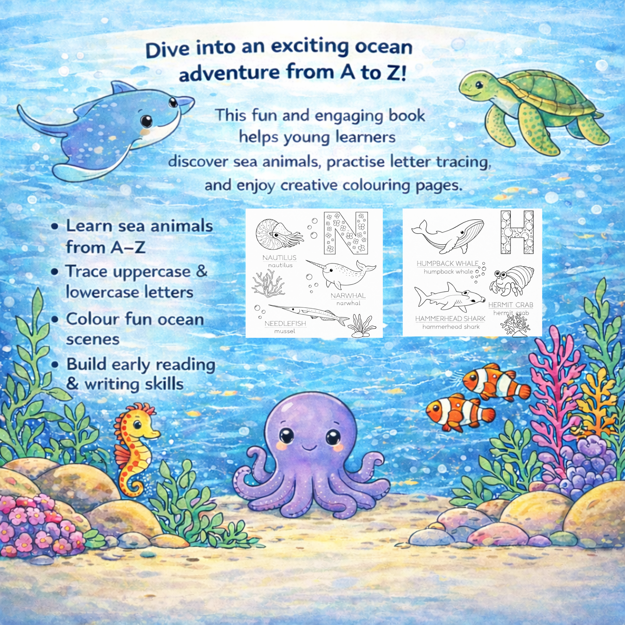 A-Z of Sea Animals Colouring and Tracing Book