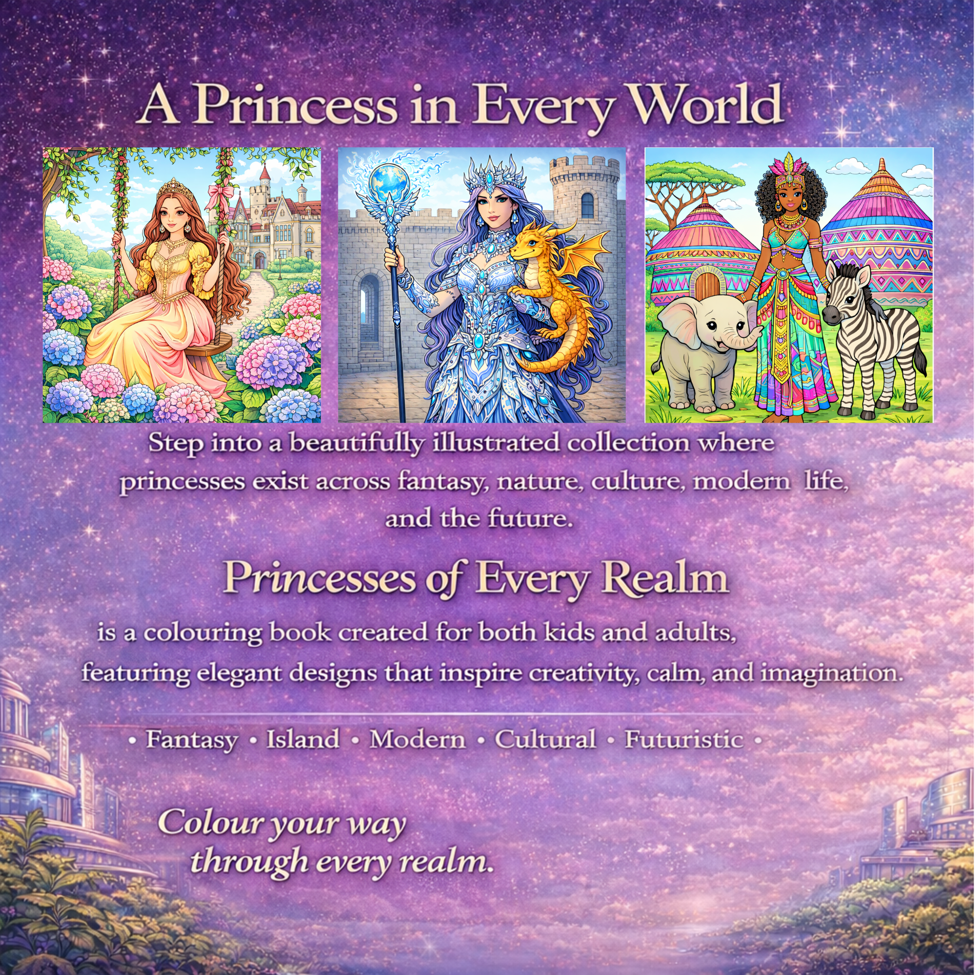 Princesses of Every Realm Colouring Book