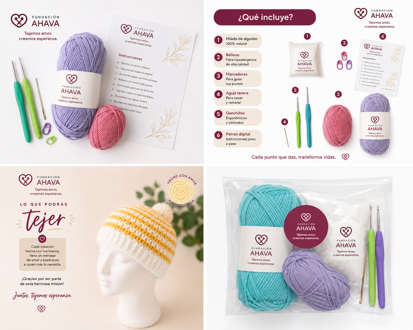 Kit de Tejido Solidario para tejer Gorro en Espiral Talla Adulto  