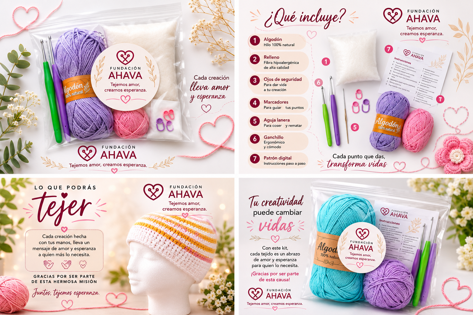 Kit de Tejido Solidario para tejer Gorro en Espiral Talla Adulto  