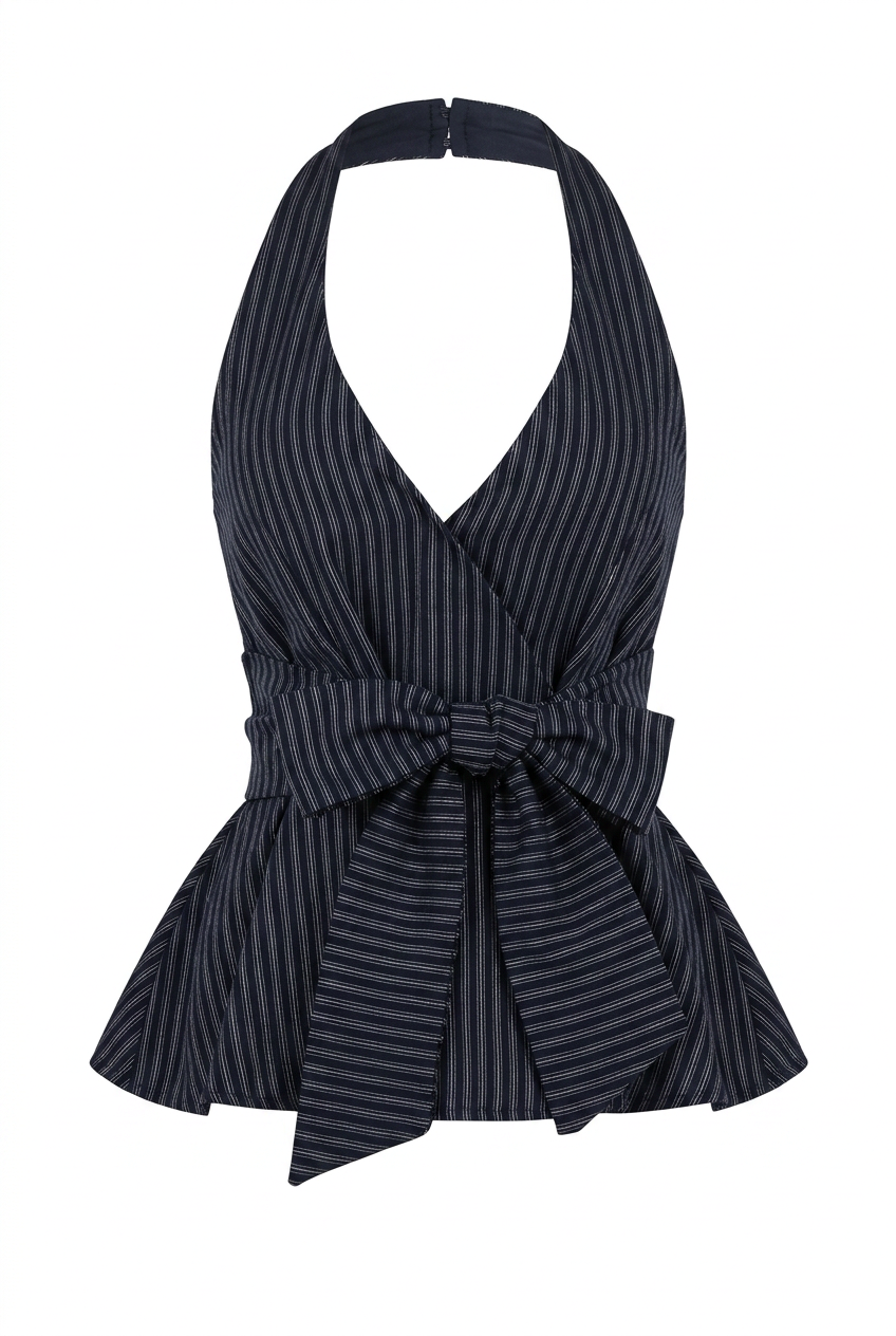 Halter Striped Wrap Top