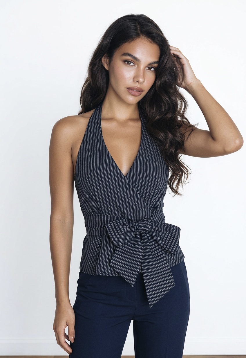 Halter Striped Wrap Top