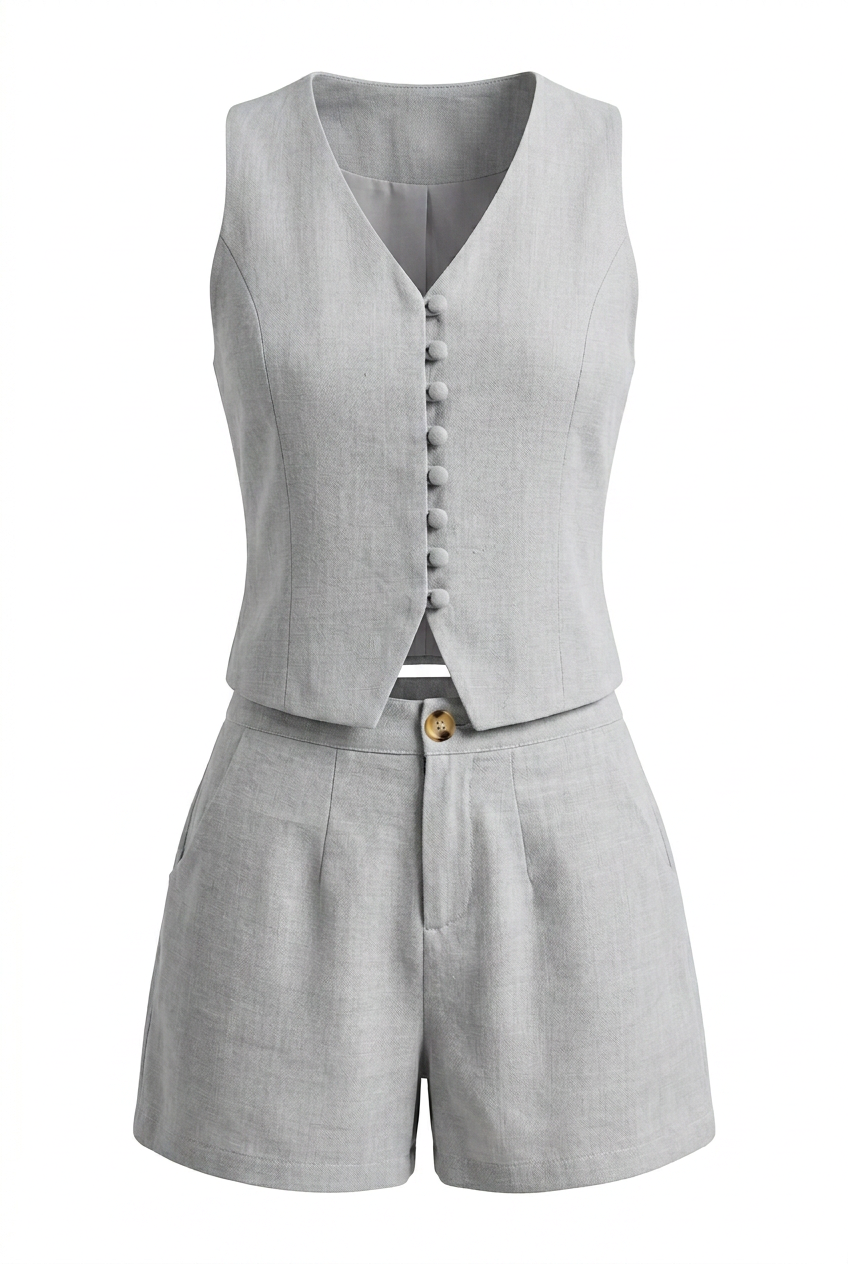 Clara Linen Vest With Shorts Set