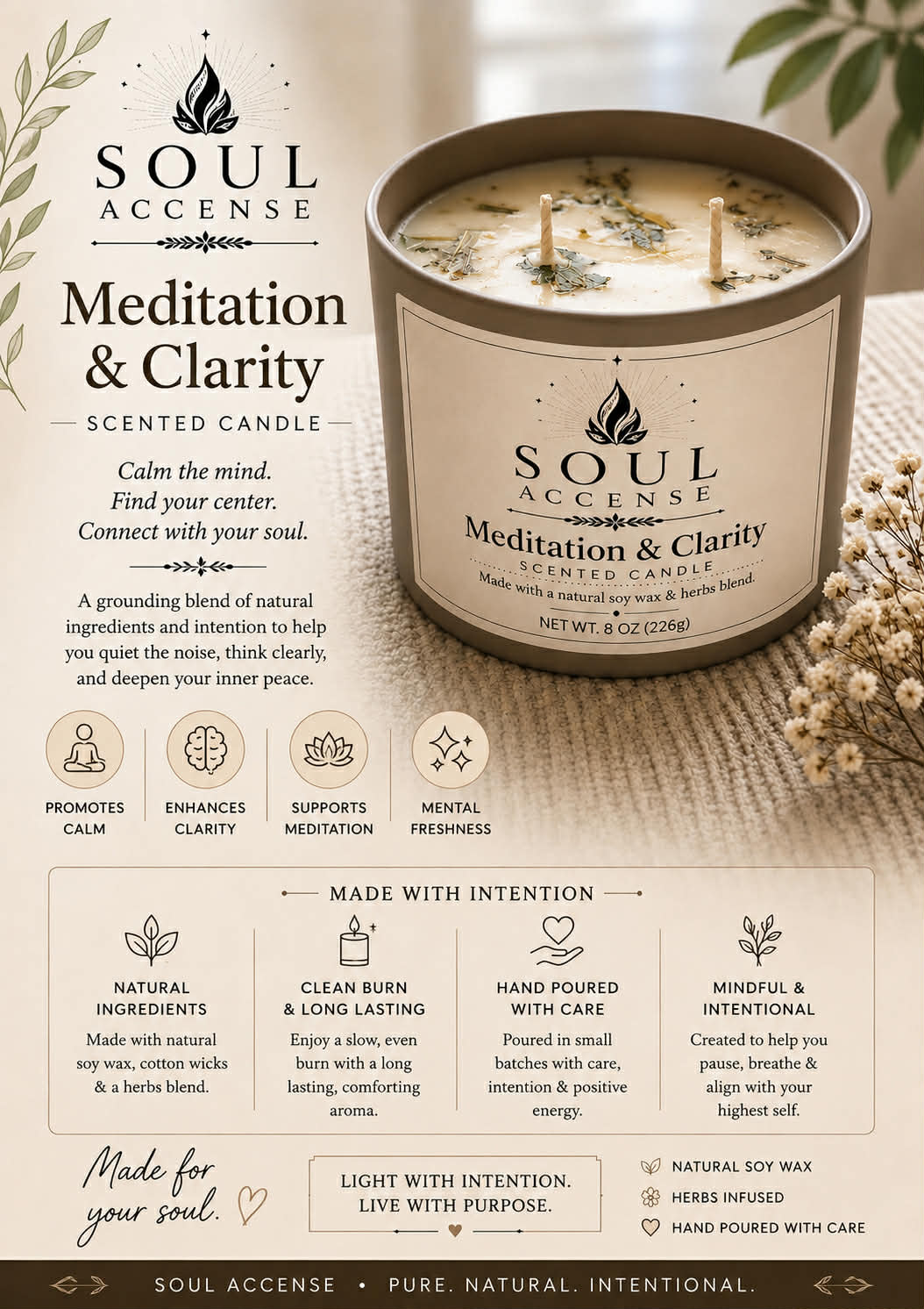 Handmade "Meditation&Clarity"  8oz 