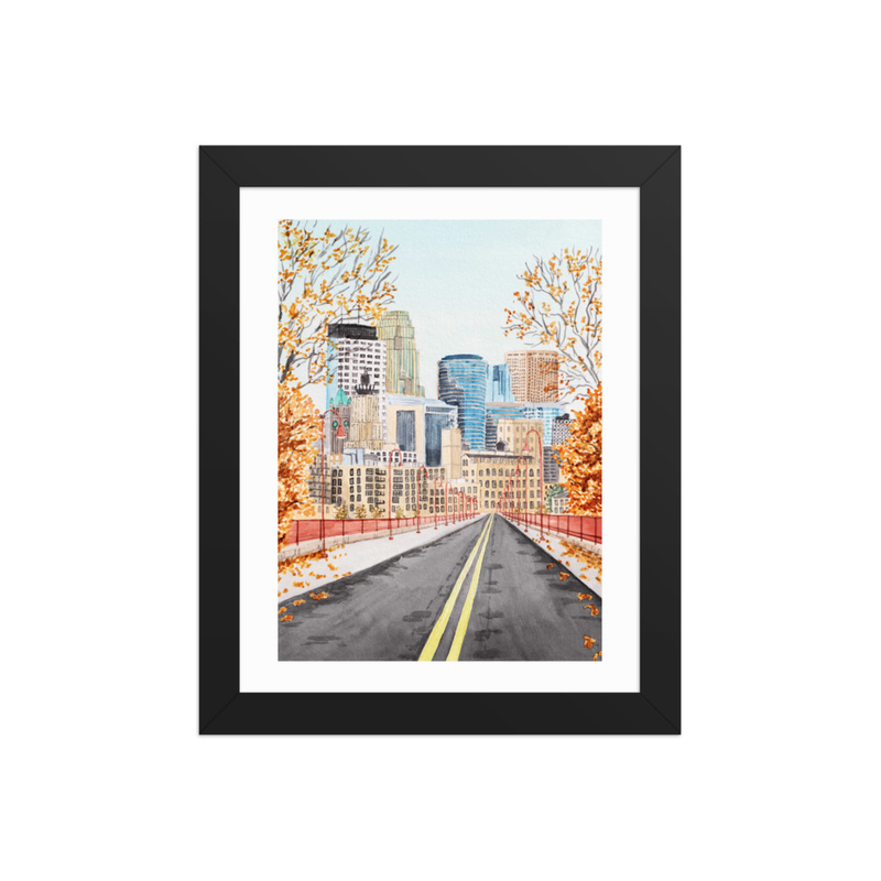 Minneapolis Watercolor Wall Art, Minnesota Autumn Rustic Decor