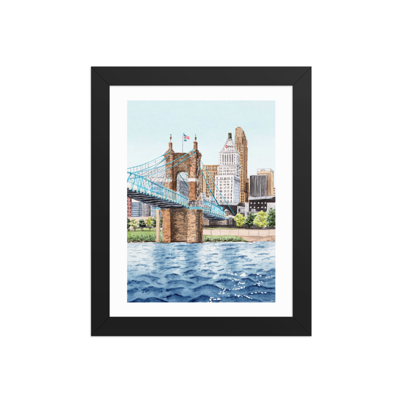 Cincinnati Watercolor Print, Ohio Midwest Cityscape Americana Decor
