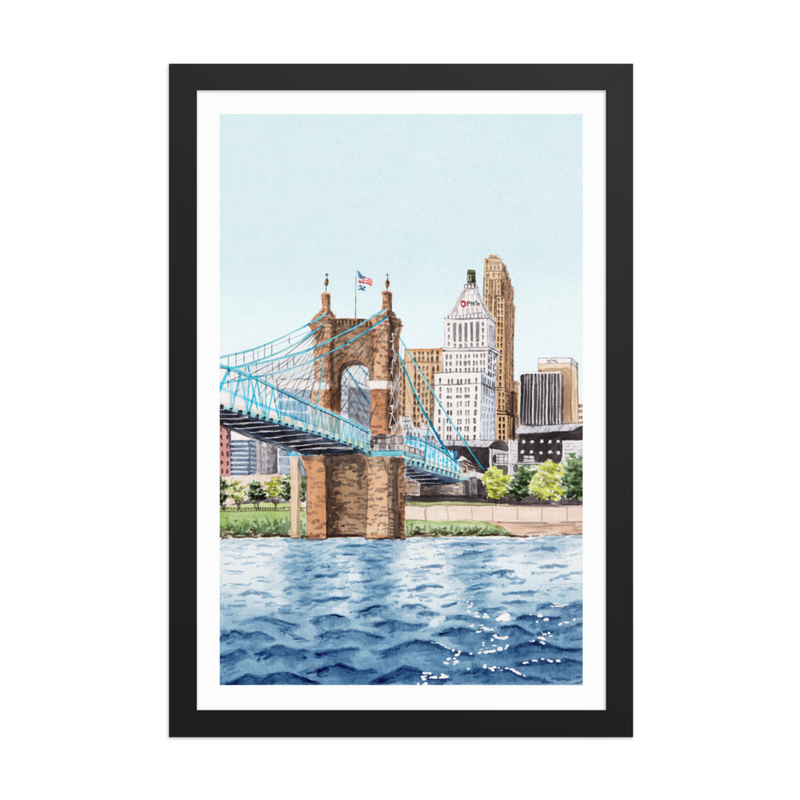 Cincinnati Watercolor Print, Ohio Midwest Cityscape Americana Decor