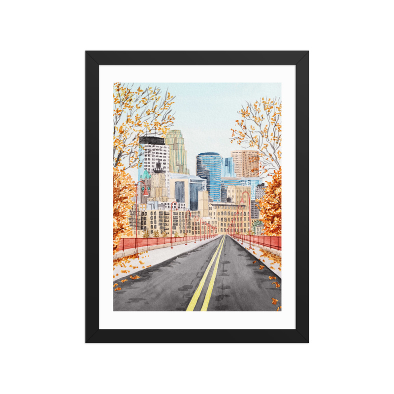 Minneapolis Watercolor Wall Art, Minnesota Autumn Rustic Decor