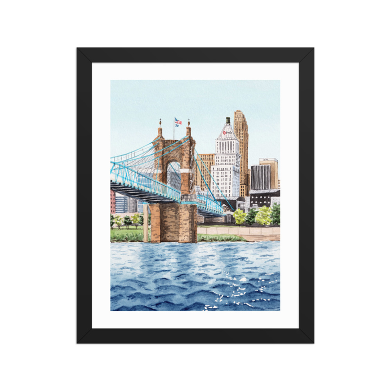Cincinnati Watercolor Print, Ohio Midwest Cityscape Americana Decor