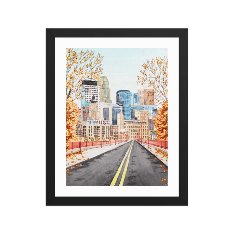 Minneapolis Watercolor Wall Art, Minnesota Autumn Rustic Decor