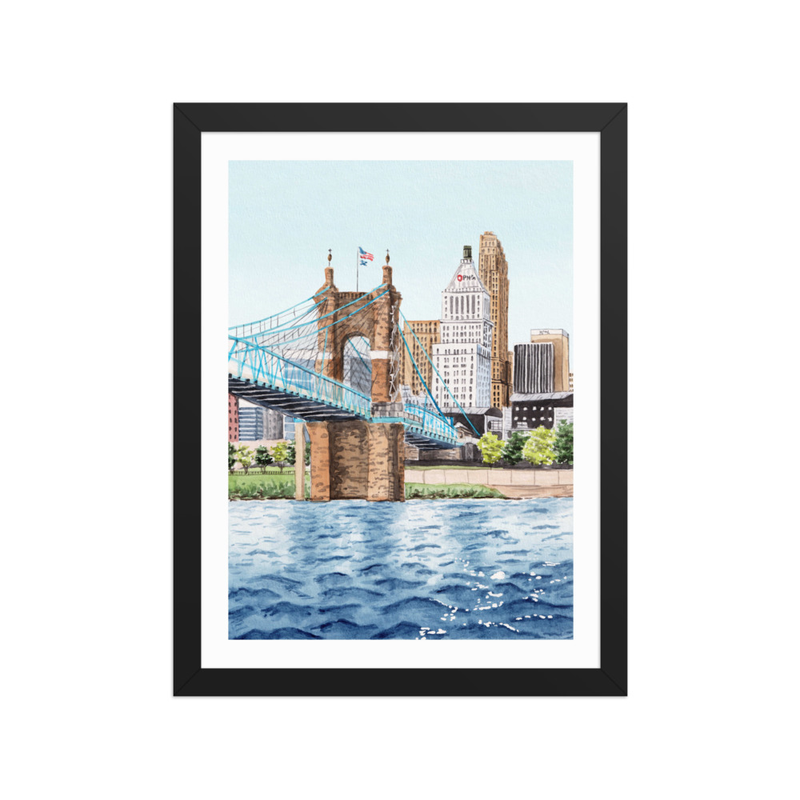 Cincinnati Watercolor Print, Ohio Midwest Cityscape Americana Decor