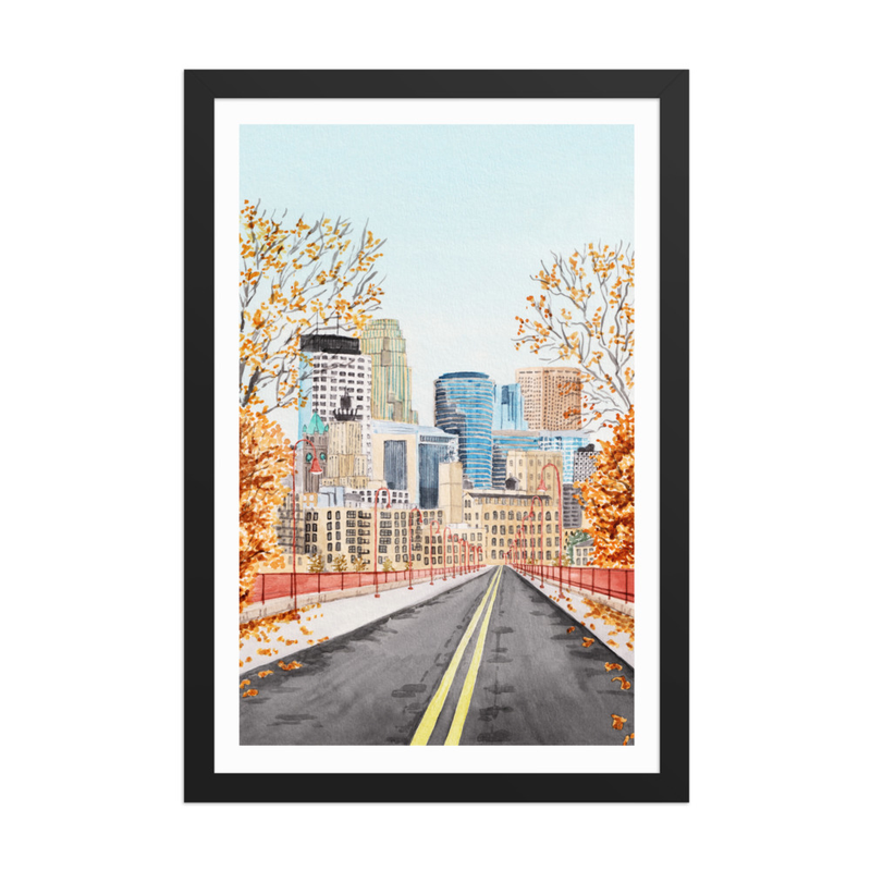 Minneapolis Watercolor Wall Art, Minnesota Autumn Rustic Decor