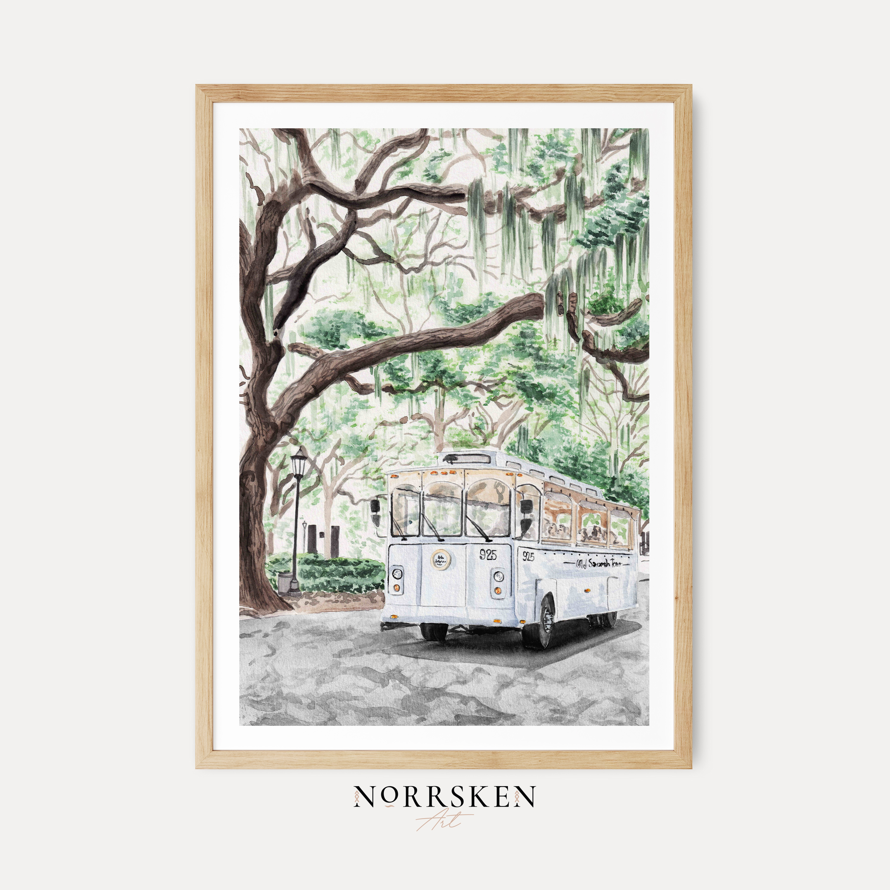 Savannah Watercolor Cityscape, Georgia Southern Framed Art Print