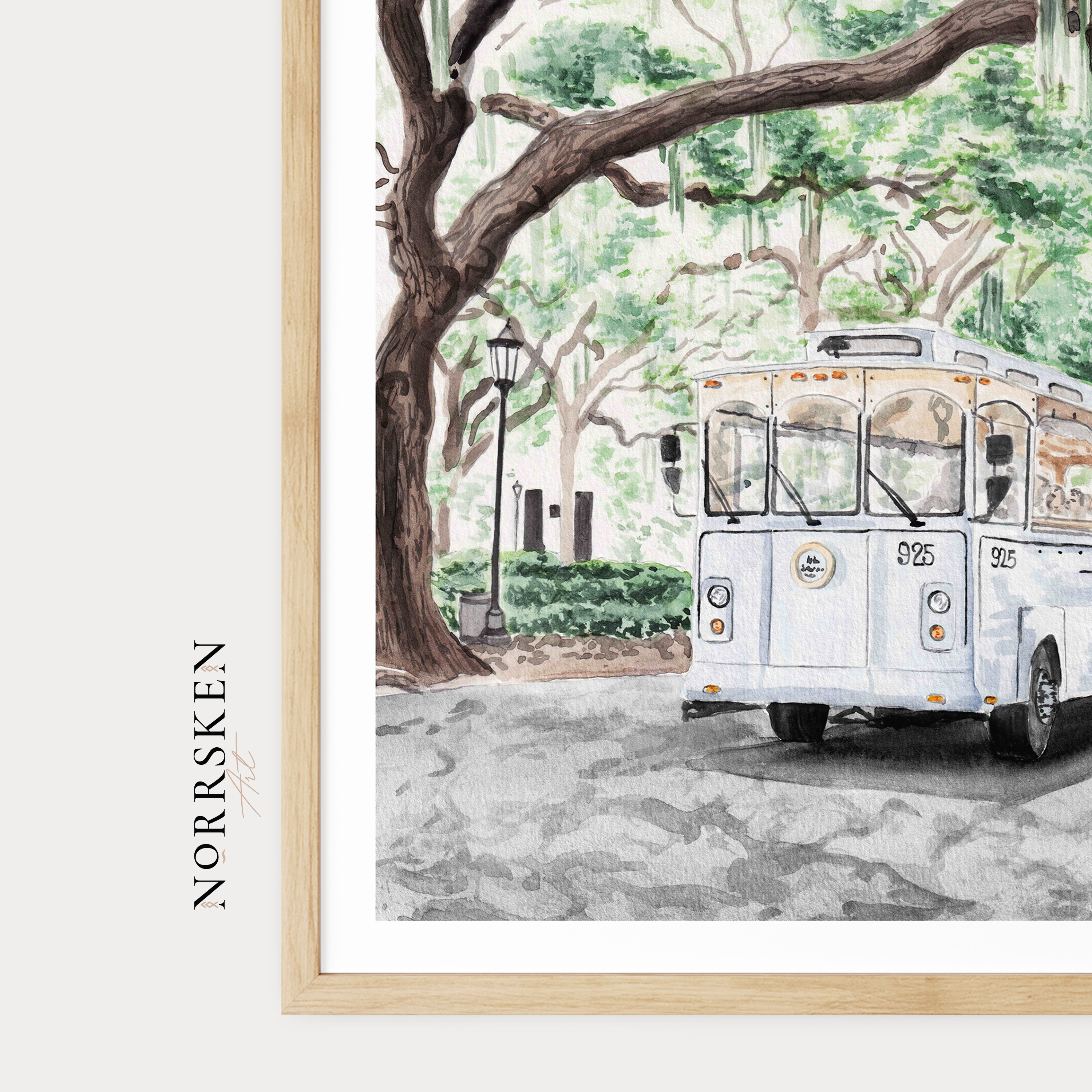 Savannah Watercolor Cityscape, Georgia Southern Framed Art Print