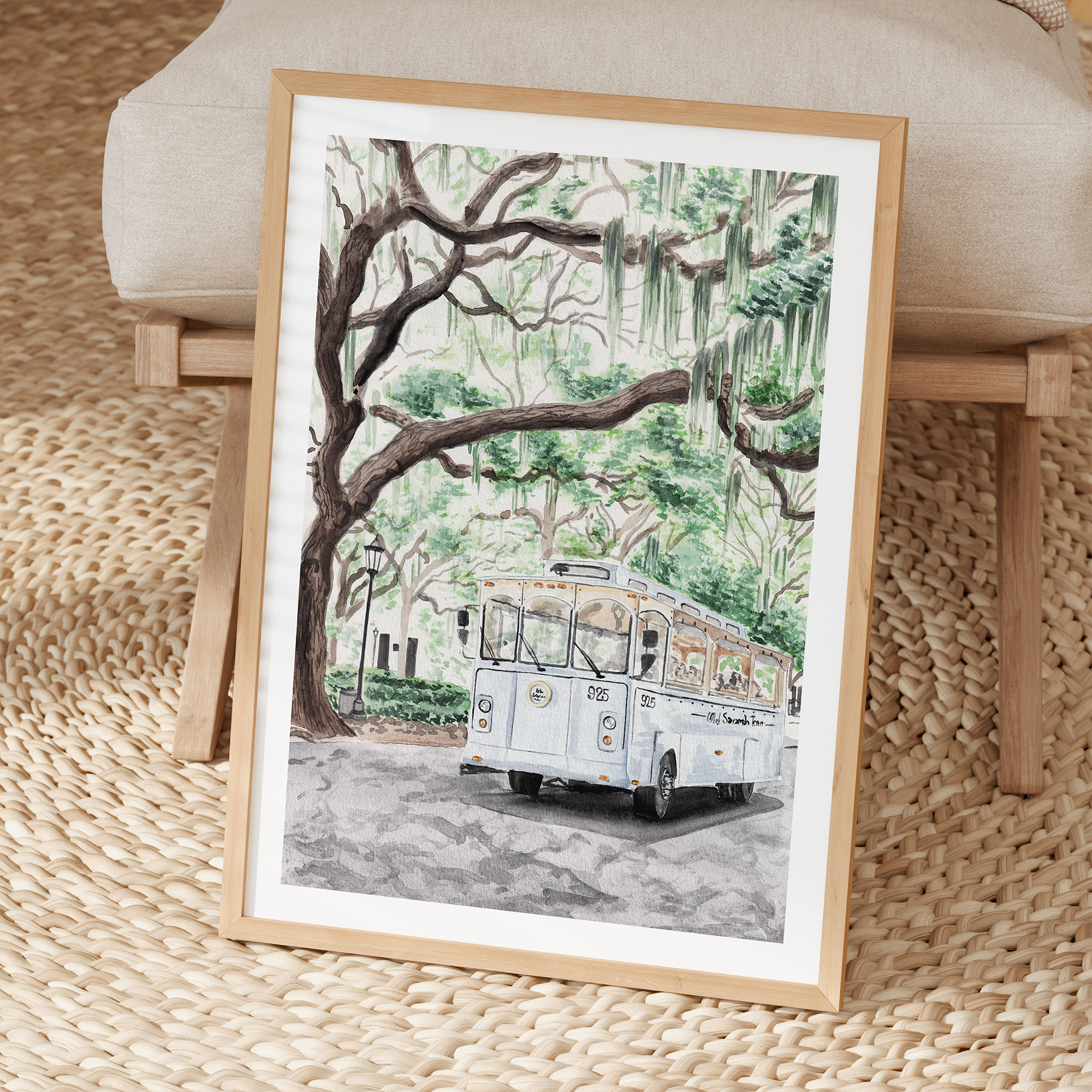 Savannah Watercolor Cityscape, Georgia Southern Framed Art Print