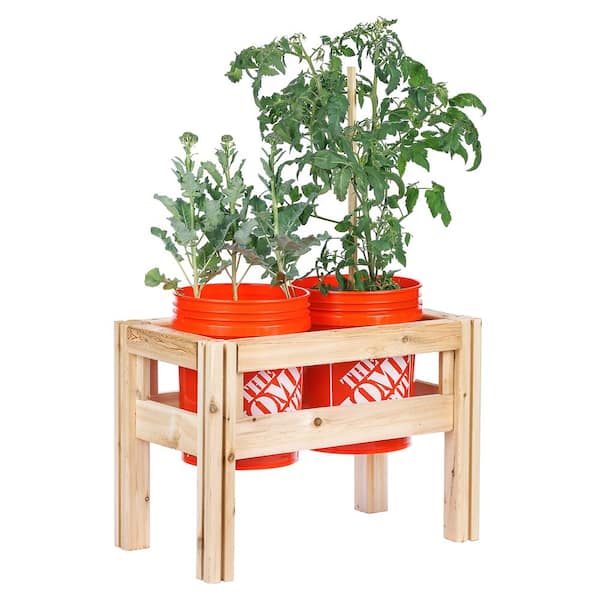 Vigoro 28 in. x 16 in. x 20 in. 2-Bucket Elevated Unfinished Wood Cedar Garden Frame Raised Beds